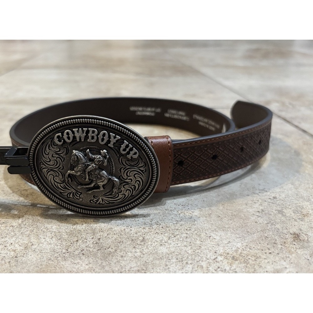 Cody James Boys Cowboy Up Western Belt Size 26 Brown Basket Weave Buckle NWT